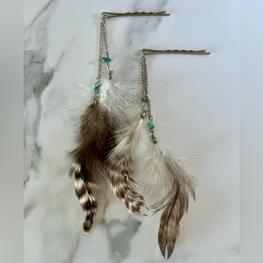 Bohemian Feather Hair Pins (Turquoise)